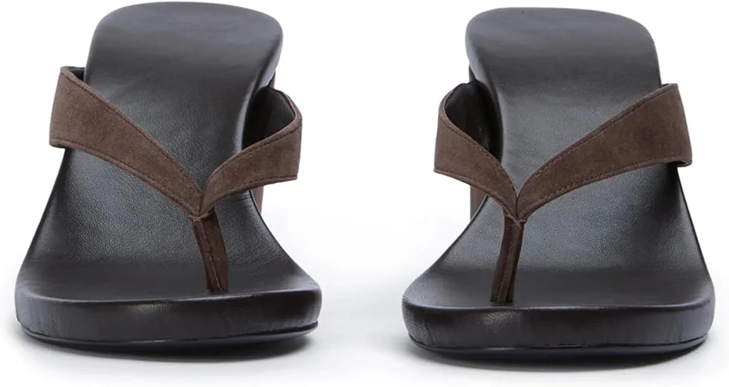 Wedge Sandals for Women Suede Arch Support Slip On Flip Flops Summer Open Round Toe Platform Thong Slide Sandals with Rubber Sole