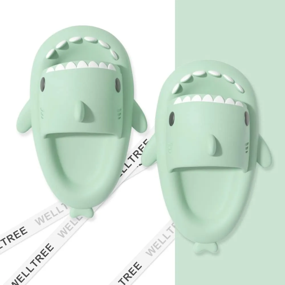welltree Shark Slides for Women and Men Novelty Pillow Slippers Open Toe Shark Sandals Cushioned Cloud Slides