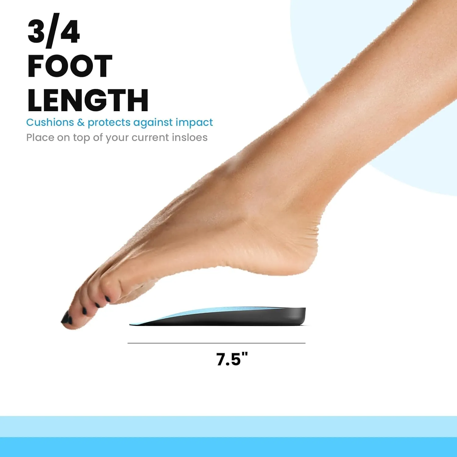 Welnove Plantar Fasciitis Relief Insoles - 3/4 Anti-Slip & Arch Support Inserts - Plantar Fasciitis Insoles - Heel Cups Orthotic Cushions - Women's 6-10, Men's 6-8