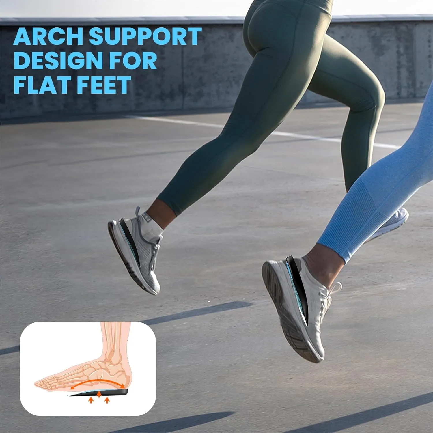 Welnove Plantar Fasciitis Relief Insoles - 3/4 Anti-Slip & Arch Support Inserts - Plantar Fasciitis Insoles - Heel Cups Orthotic Cushions - Women's 6-10, Men's 6-8