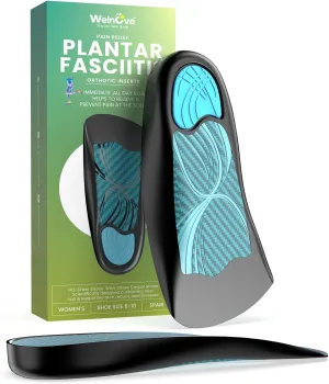 Welnove Plantar Fasciitis Relief Insoles - 3/4 Anti-Slip & Arch Support Inserts - Plantar Fasciitis Insoles - Heel Cups Orthotic Cushions - Women's 6-10, Men's 6-8