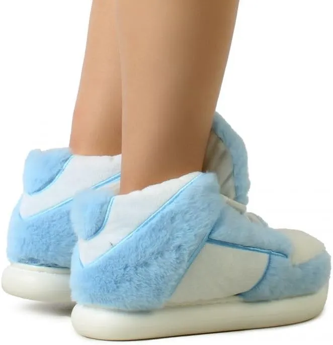 Wild Diva Slippy-01 Women's Lace Up Fur Detail Closed Toe Sneaker Slippers