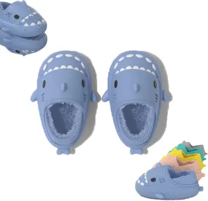 Winter Cloud Slides Shark Slippers Adults Cartoon Fuzzy Slippers Nonslip Soft Comfy Home Slippers (Blue-B,7,7.5,Men,5.5,6,Women,Medium)
