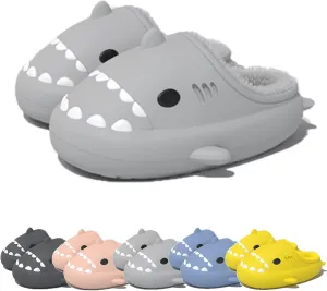 Winter Cloud Slides Shark Slippers Adults Cartoon Fuzzy Slippers Nonslip Soft Comfy Home Slippers (Grey,10.5,11.5,Men,10,11,Women,Medium)