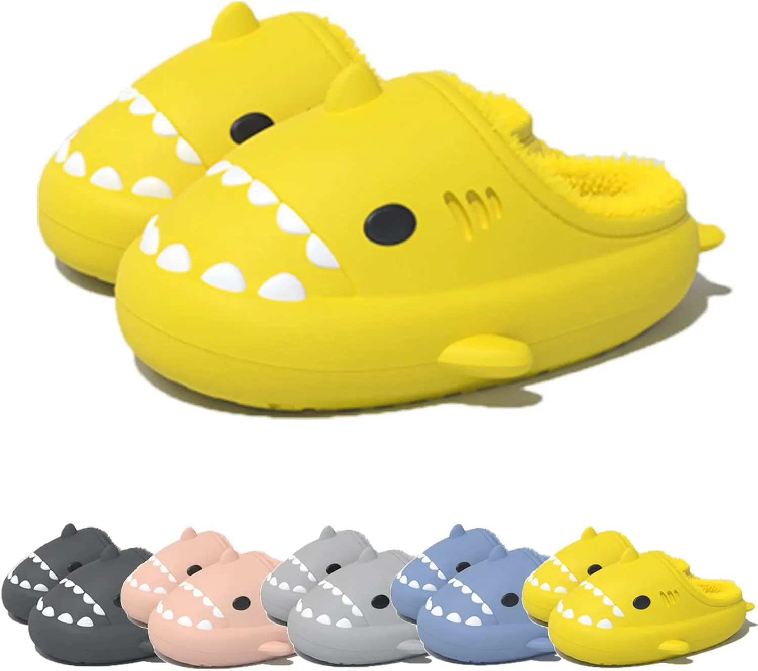 Winter Cloud Slides Shark Slippers Adults Cartoon Fuzzy Slippers Nonslip Soft Comfy Home Slippers (Yellow,10.5,11.5,Men,10,11,Women,Medium)