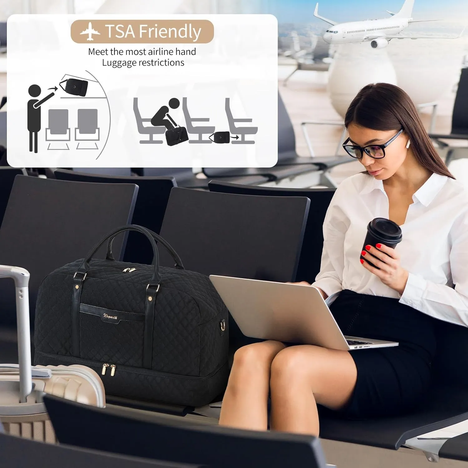Wogarl Weekender Bag for Women Men Large Overnight Bag Travel Duffel Bag with Shoe Compartment Toiletry Satchel Bag Carry On Bag Fit 21" Laptop
