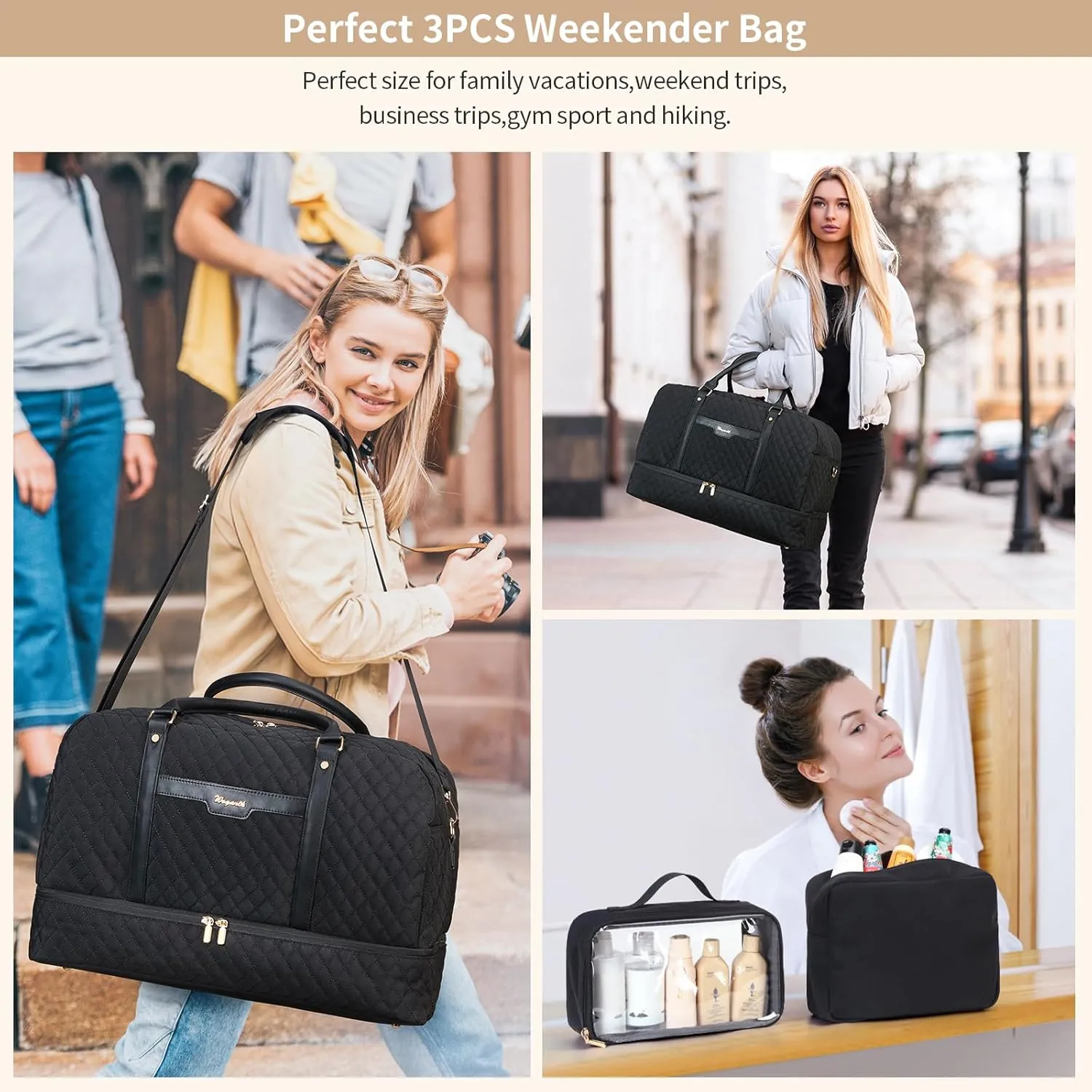 Wogarl Weekender Bag for Women Men Large Overnight Bag Travel Duffel Bag with Shoe Compartment Toiletry Satchel Bag Carry On Bag Fit 21" Laptop