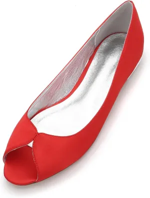 Women Comfort Flat Satin Wedding Shoes Peep Toe Slip on Bridal Evening Party Flats Shoes