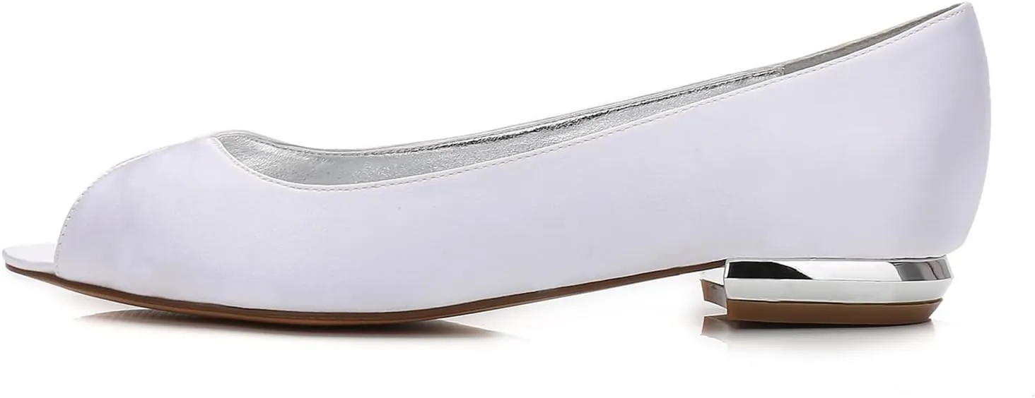 Women Comfort Flat Satin Wedding Shoes Peep Toe Slip on Bridal Evening Party Flats Shoes
