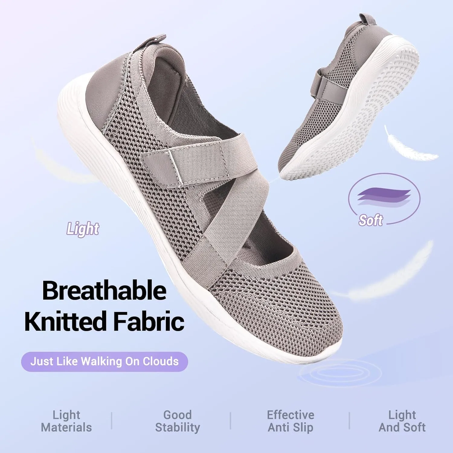 Women Mary Jane Shoes Comfortable Walking Flats with Adjustable Straps Knit Casual Arch Support Flat