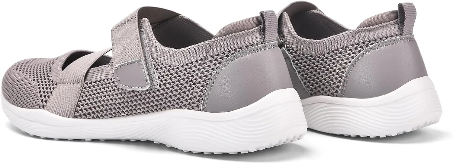 Women Mary Jane Shoes Comfortable Walking Flats with Adjustable Straps Knit Casual Arch Support Flat