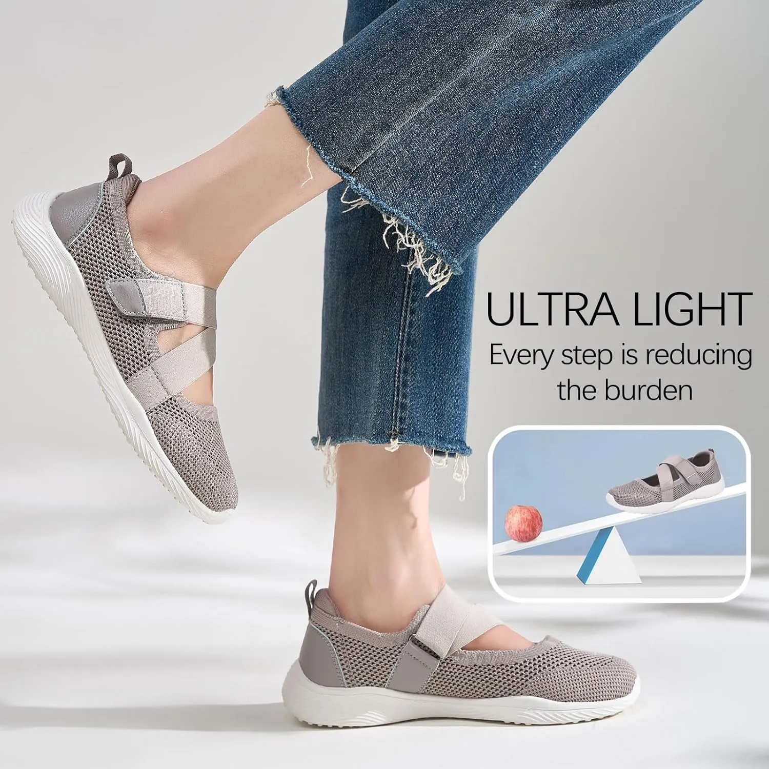 Women Mary Jane Shoes Comfortable Walking Flats with Adjustable Straps Knit Casual Arch Support Flat