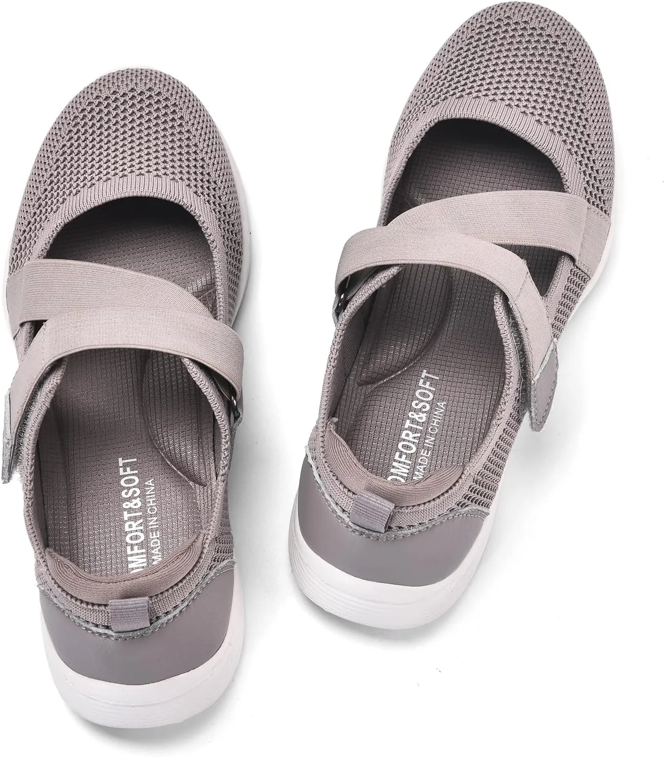 Women Mary Jane Shoes Comfortable Walking Flats with Adjustable Straps Knit Casual Arch Support Flat