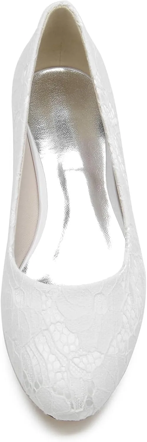 Women Slip On Lace Wedding Flats Wedding Shoes for Bride Shoes Closed Toe Ballet Flats