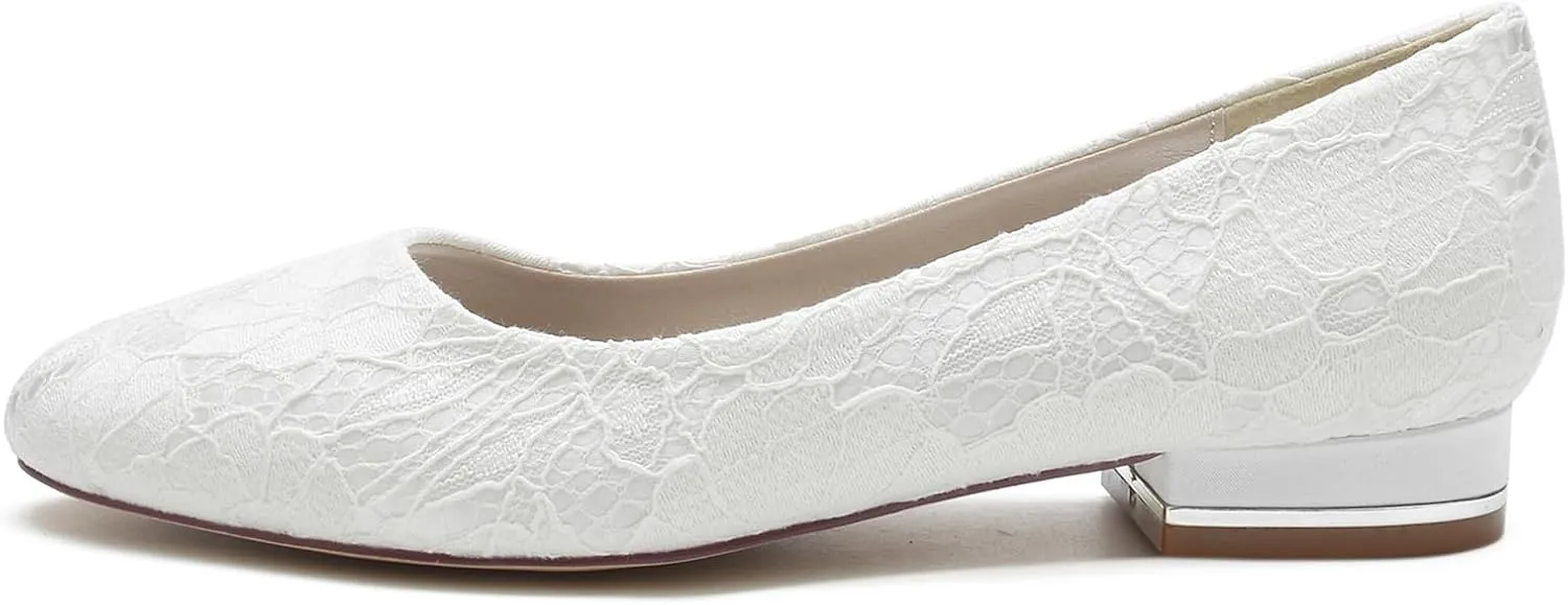 Women Slip On Lace Wedding Flats Wedding Shoes for Bride Shoes Closed Toe Ballet Flats