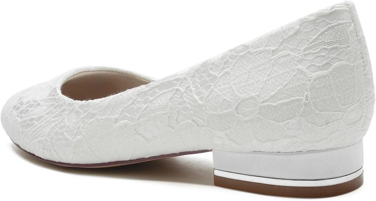 Women Slip On Lace Wedding Flats Wedding Shoes for Bride Shoes Closed Toe Ballet Flats