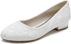 Women Slip On Lace Wedding Flats Wedding Shoes for Bride Shoes Closed Toe Ballet Flats