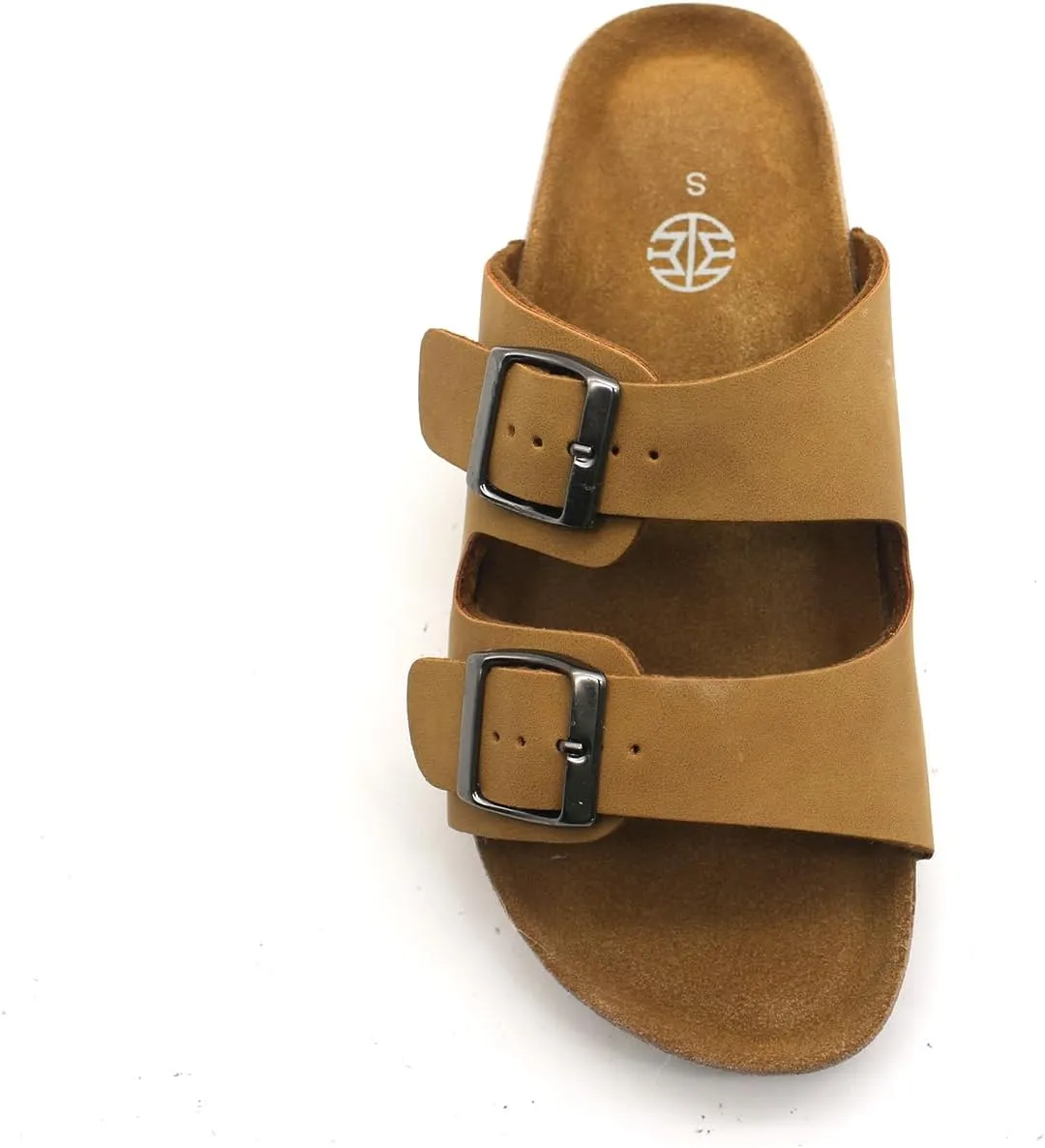 Women's Adjustable Double Buckle Brown Slide Sandal, Comfortable Cork Footbed Sandals for Men and Women, with arch support
