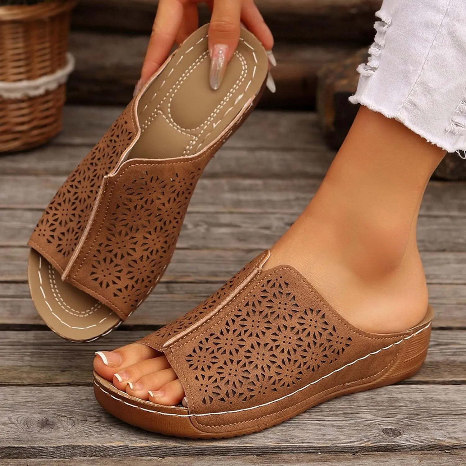Women's Arch Support Sandals Orthotic Comfortable Walking Sandals Summer Fashion Non-Slip Beach Shoes Wedge Sandals