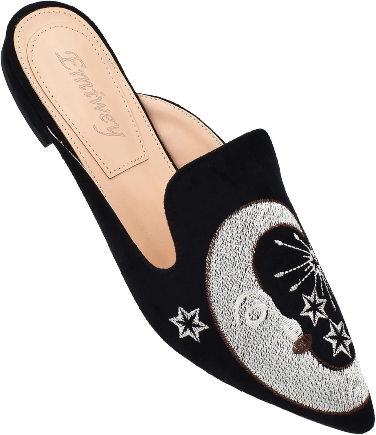 Women's Backless Comfort Slip On Casual Flats Embroidery Mule Slippers Shoes