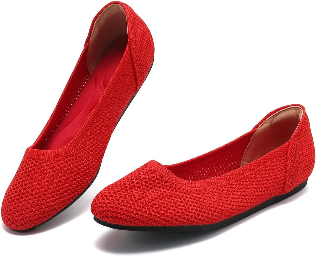 Women’s Ballet Flat Shoes Knit Dress Round Toe Slip On Breathable Classic Hollowed Out Walking Comfortable Casual Soft Shoes