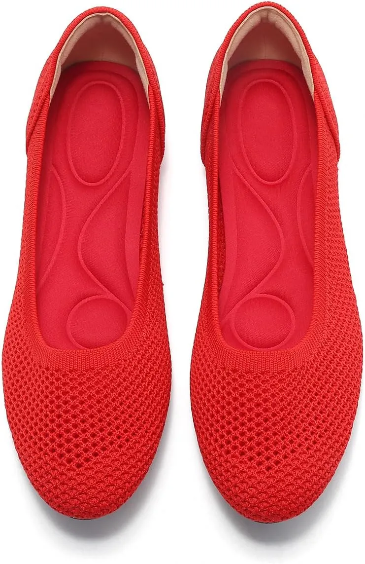 Women’s Ballet Flat Shoes Knit Dress Round Toe Slip On Breathable Classic Hollowed Out Walking Comfortable Casual Soft Shoes