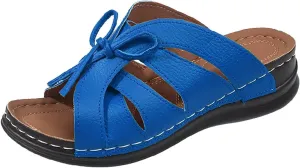 Womens Bohemian Orthopedic Sandals Fashion Hollow Out Bowknot Crossbands Backless Wedge Sandals Comfy House Slide Slippers