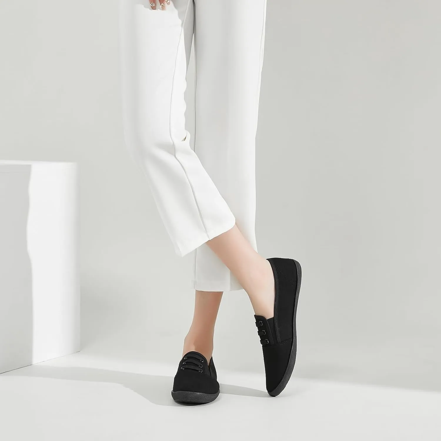 Women's Canvas Slip On Sneakers - Casual Walking Shoes, Non Slip Work Shoes