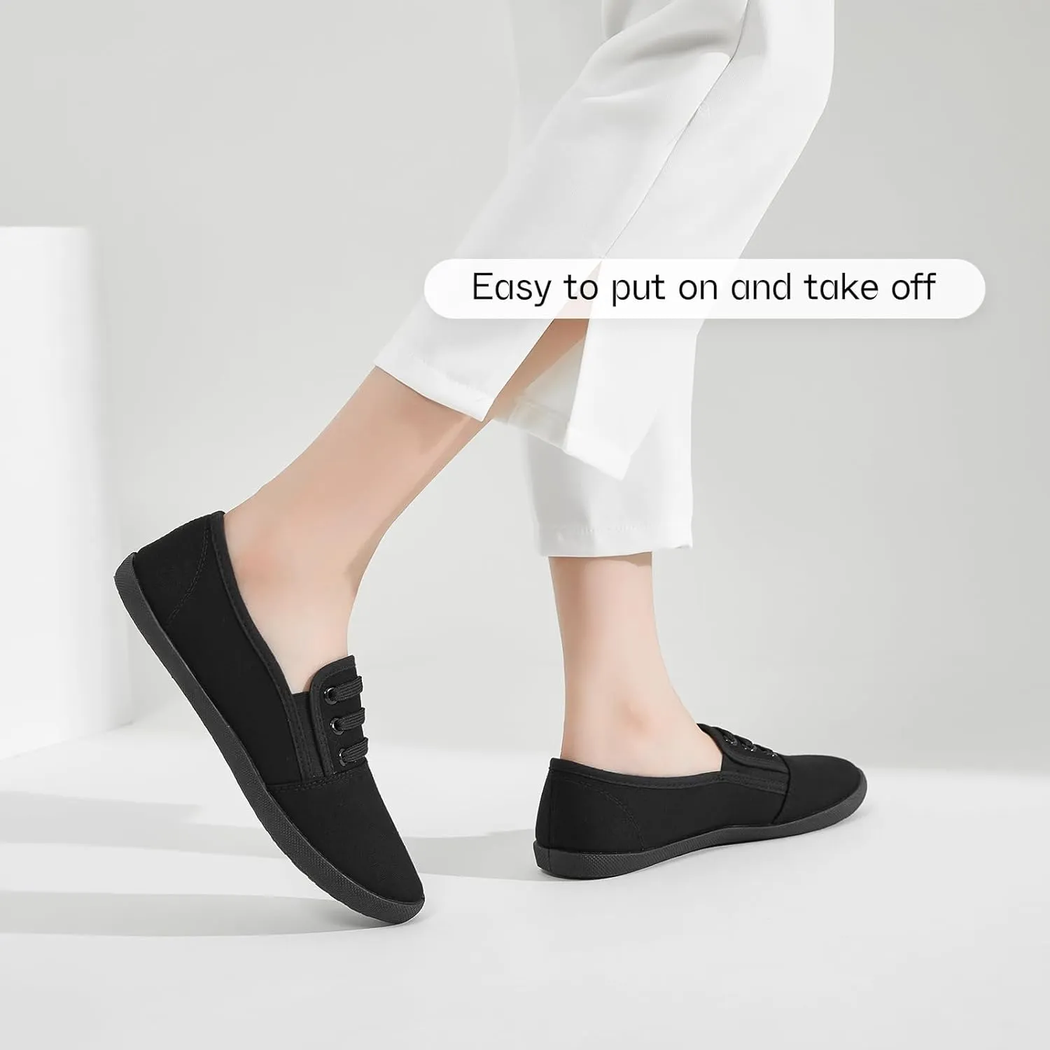 Women's Canvas Slip On Sneakers - Casual Walking Shoes, Non Slip Work Shoes