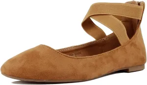 Women's Classic Ballerina Flats with Elastic Crossing Ankle Straps Ballet Flat Yoga Flat Shoes Slip On Loafers