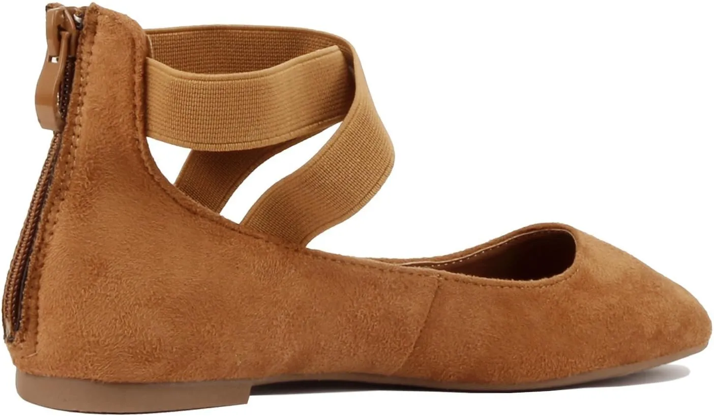Women's Classic Ballerina Flats with Elastic Crossing Ankle Straps Ballet Flat Yoga Flat Shoes Slip On Loafers