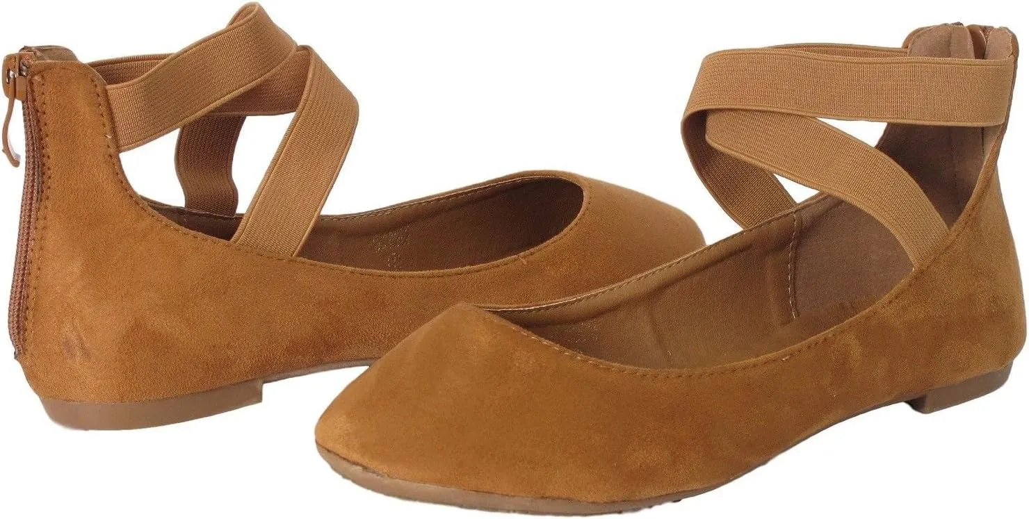 Women's Classic Ballerina Flats with Elastic Crossing Ankle Straps Ballet Flat Yoga Flat Shoes Slip On Loafers