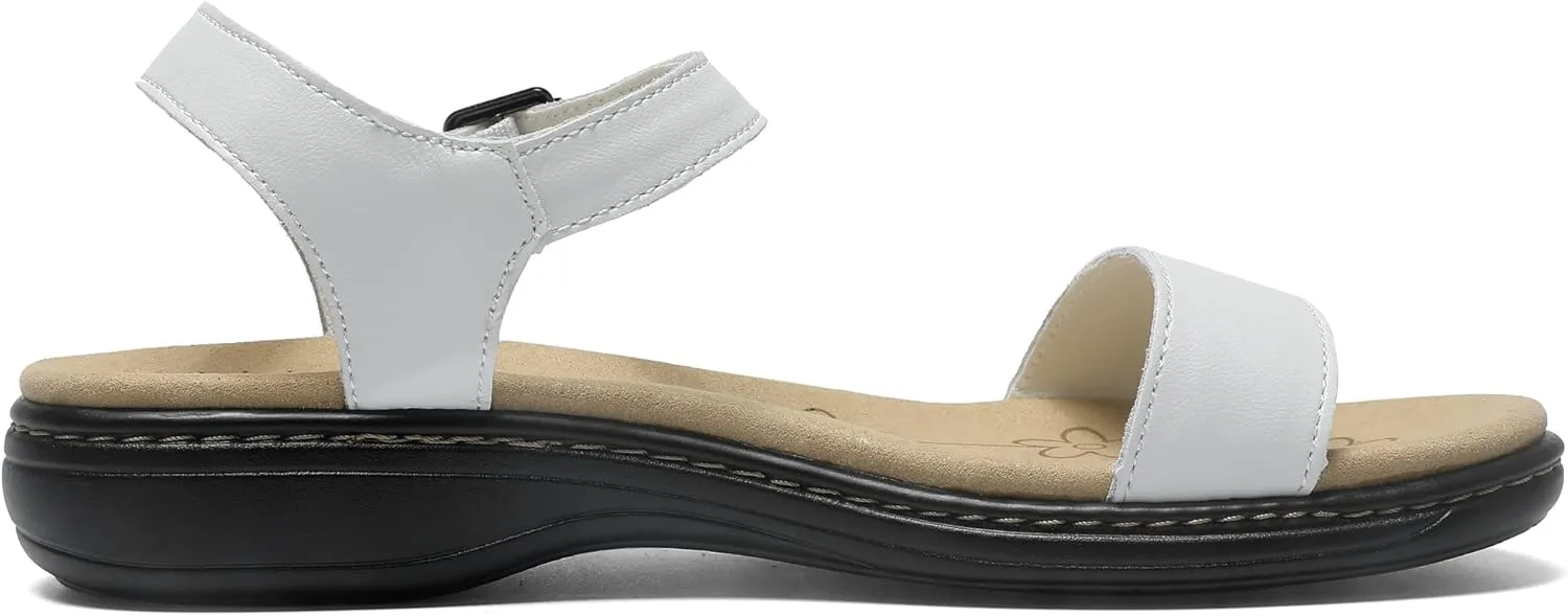 Women's Classic Flat Sandals Leather Open Toes Memory Foam One Band Ankle Strap Adjustable Slip On Shoes