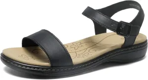 Women's Classic Flat Sandals Leather Open Toes Memory Foam One Band Ankle Strap Adjustable Slip On Shoes