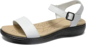 Women's Classic Flat Sandals Leather Open Toes Memory Foam One Band Ankle Strap Adjustable Slip On Shoes