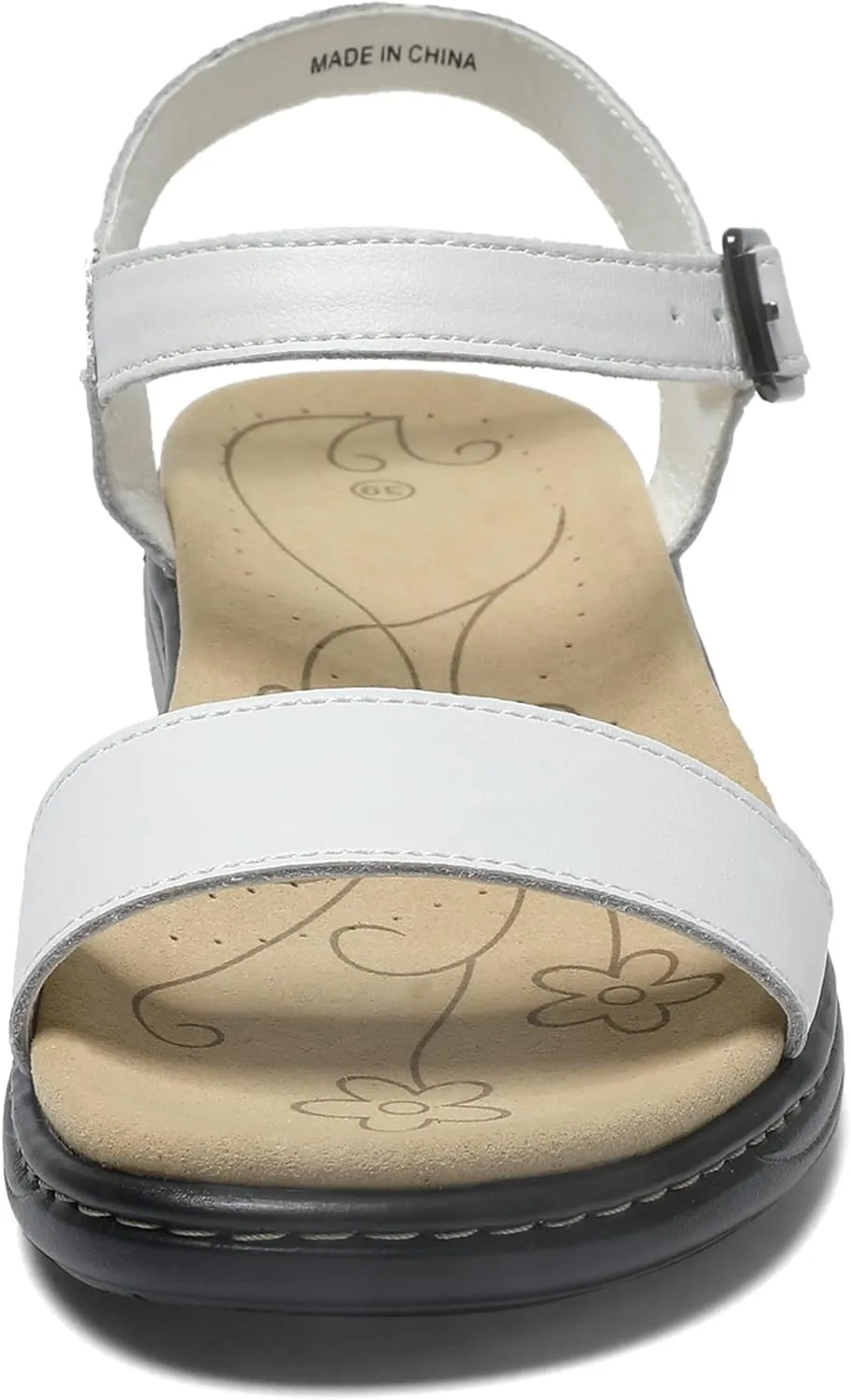 Women's Classic Flat Sandals Leather Open Toes Memory Foam One Band Ankle Strap Adjustable Slip On Shoes