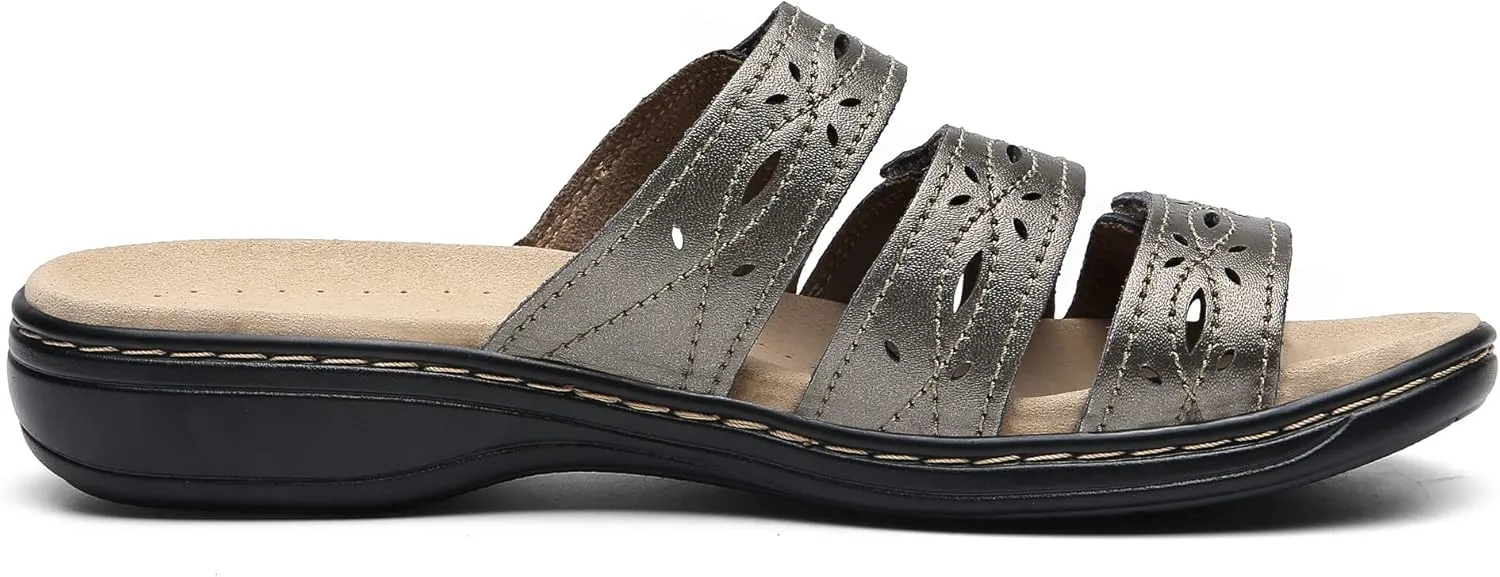 Women's Classic Leather Sandals Slide Casual Sandals with Arch Support Adjustable Hook and Loop Straps Slip-On Shoes Outdoor 2024