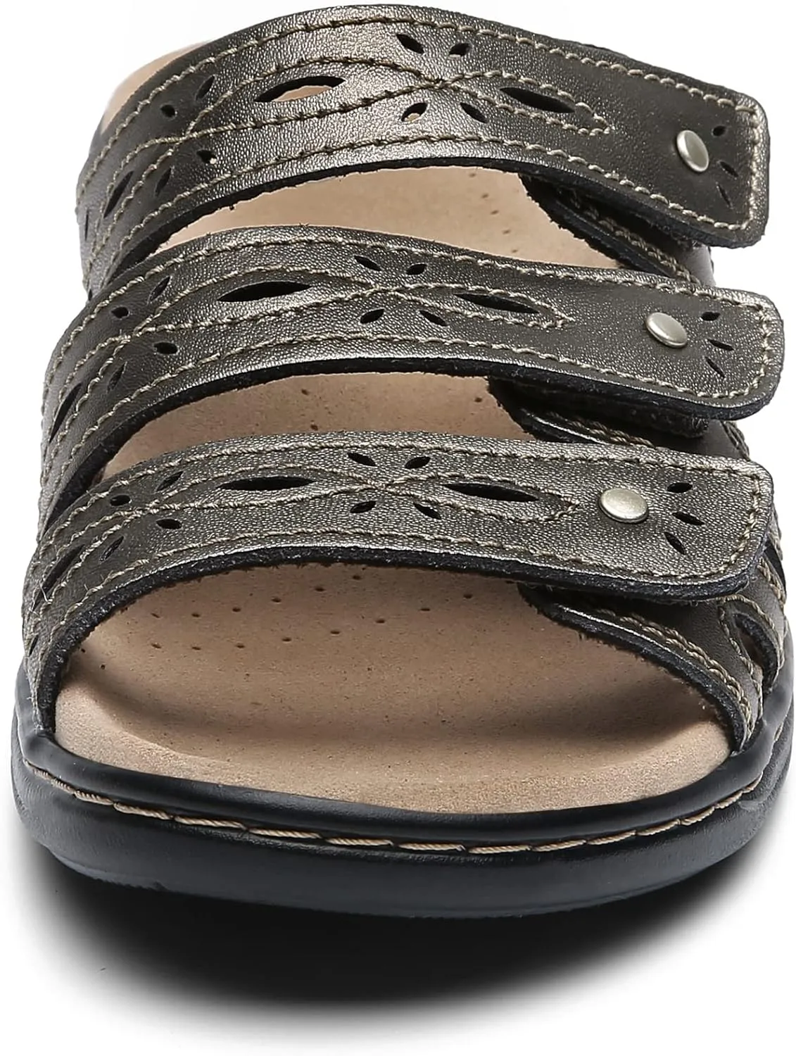 Women's Classic Leather Sandals Slide Casual Sandals with Arch Support Adjustable Hook and Loop Straps Slip-On Shoes Outdoor 2024