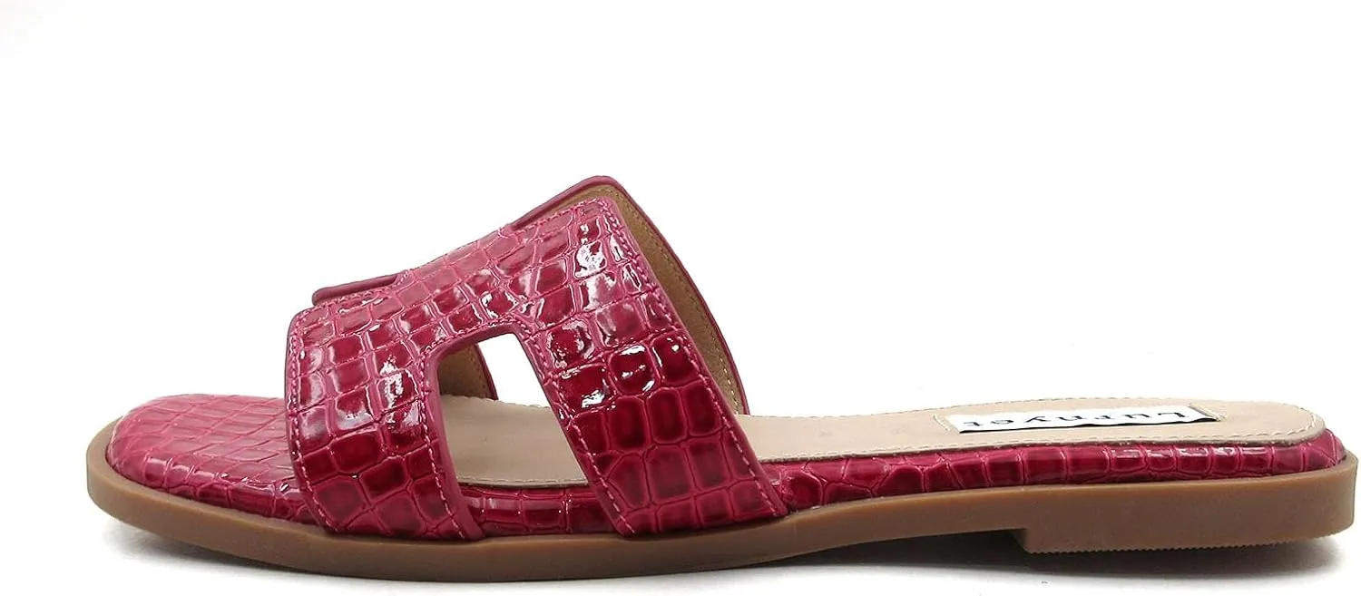 Women's Comfort Cushion Flat Sandal with Crocodile Pattern: Stylish Design Slide, Non-Slip Rubber Sole, Latex Insole for Comfort, Perfect for Parties, Gatherings, Casual Wear, Vacations, and Beach Days