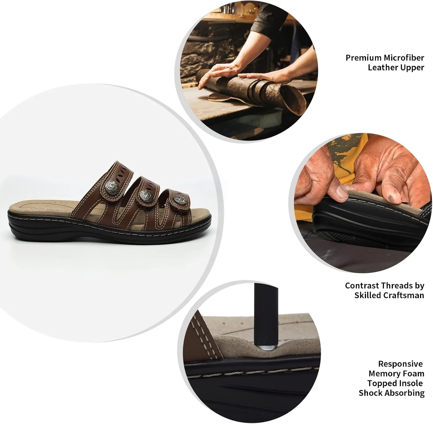 Women's Comfort Leather Slides Lightweight Flat Sandals Cute Slip On Casual Walking Slippers