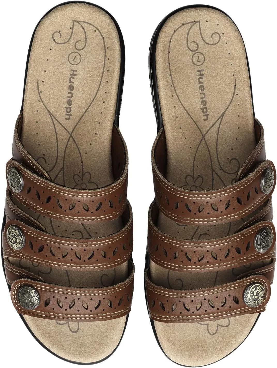 Women's Comfort Leather Slides Lightweight Flat Sandals Cute Slip On Casual Walking Slippers