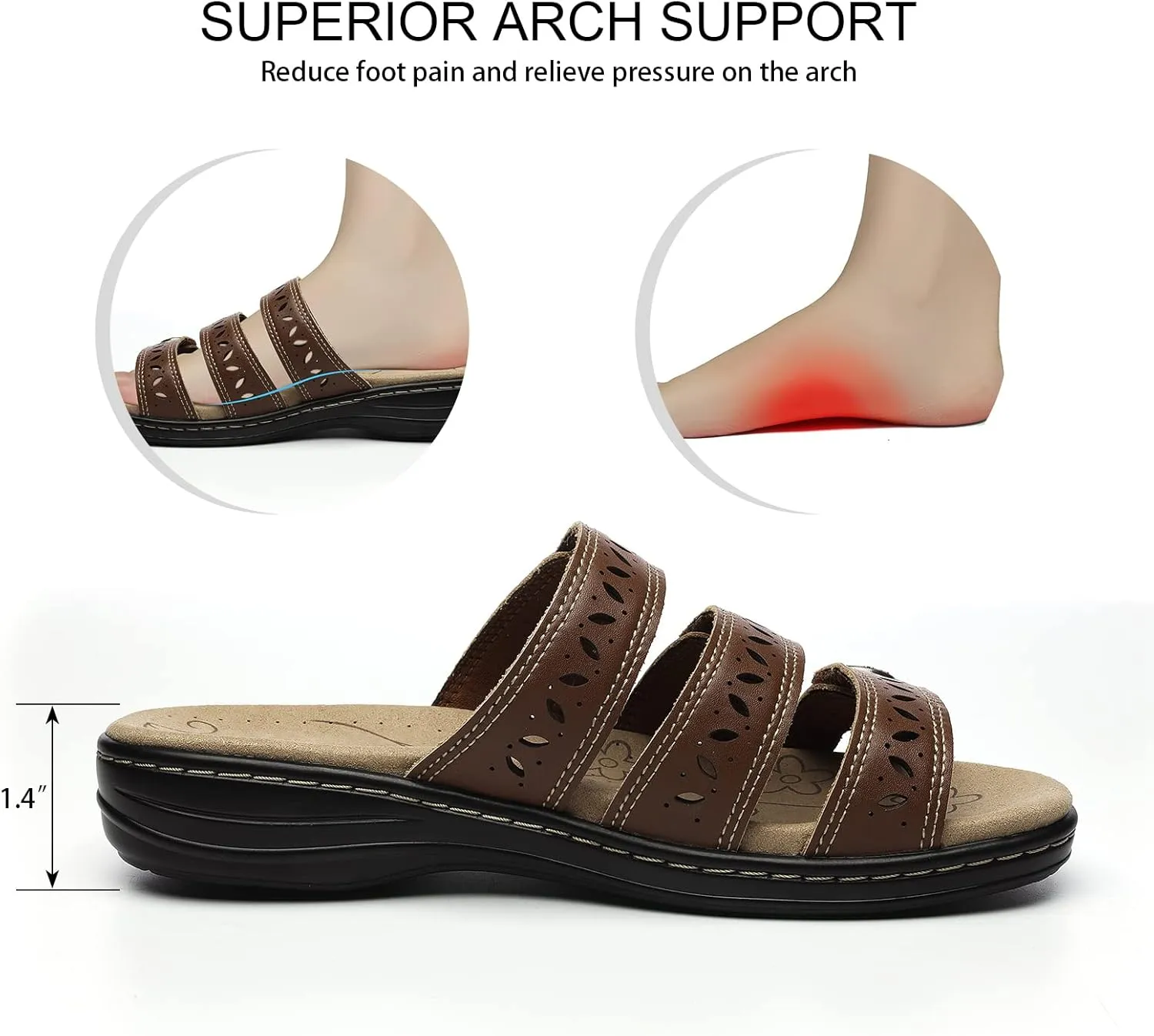 Women's Comfort Leather Slides Lightweight Flat Sandals Cute Slip On Casual Walking Slippers