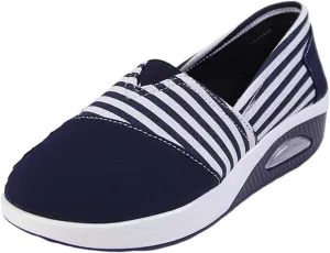 Women's Comfort Striped Slip-On Sneakers, Round Toe Low Top All-Season Comfort Loafer, Classic Casual Washable Shoes