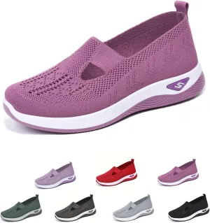 Women's Comfortable Breathable Knitted Sneakers, Orthopedic Shoes with Arch Support Light Slip on Flat Casual Shoes