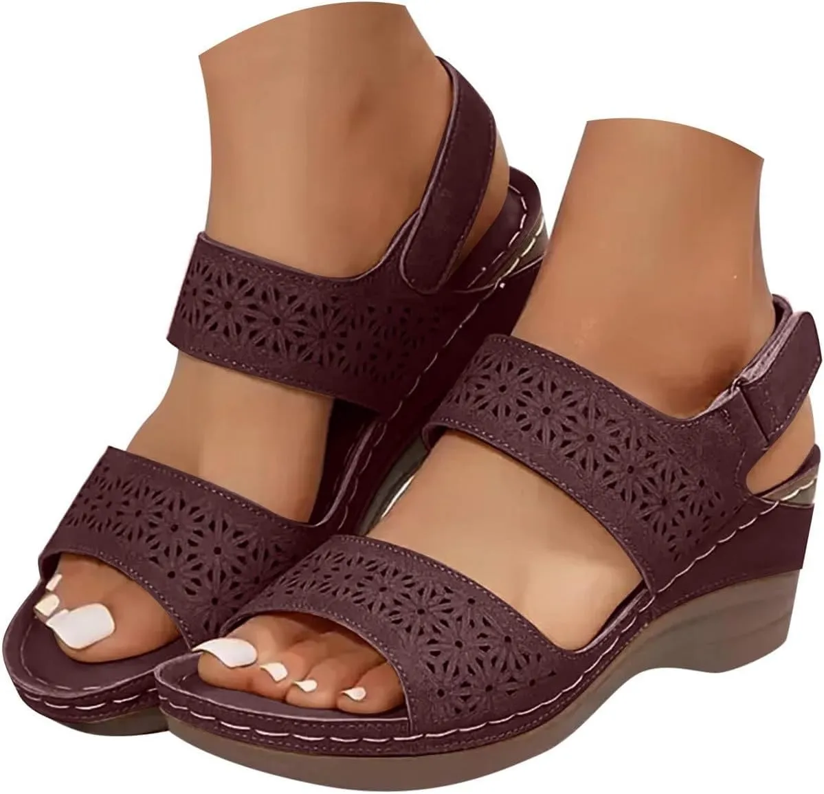 Women’s Comfortable Open Toe Crisscross Straps Slip on Wedge Sandals Orthopedic Dressy Walking Casual Beach Low Slingback Retro with Platform Arch Support Ankle Strap Summer Wedges Sandal