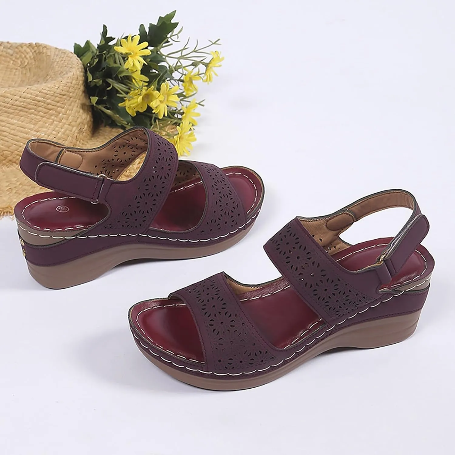 Women’s Comfortable Open Toe Crisscross Straps Slip on Wedge Sandals Orthopedic Dressy Walking Casual Beach Low Slingback Retro with Platform Arch Support Ankle Strap Summer Wedges Sandal