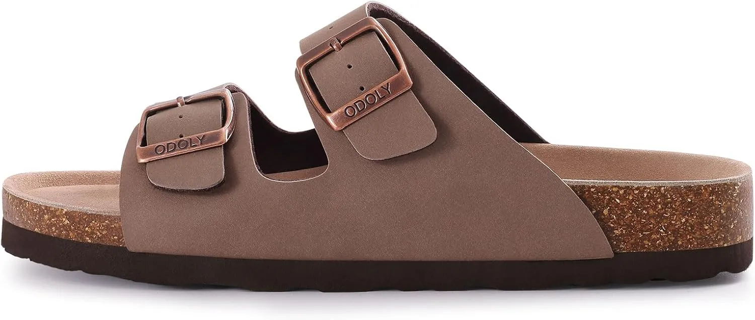 Women's Cork Footbed Slide Sandal, Arch Support Summer Outdoor Sandals with Adjustable Buckle