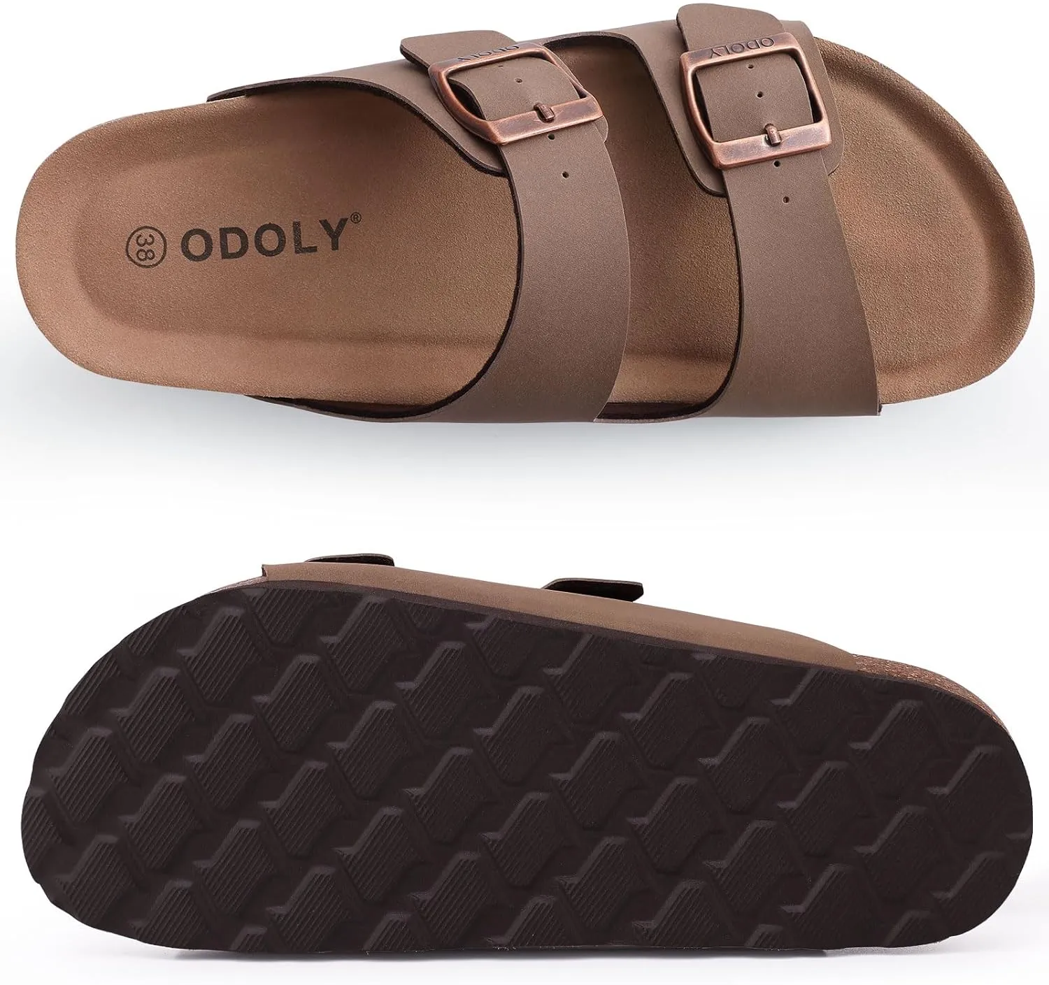 Women's Cork Footbed Slide Sandal, Arch Support Summer Outdoor Sandals with Adjustable Buckle