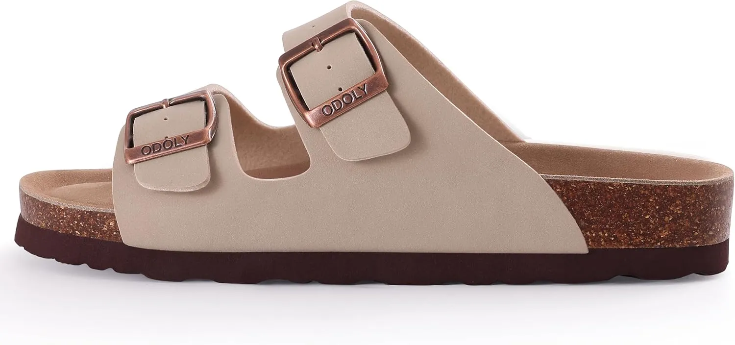 Women's Cork Footbed Slide Sandal, Arch Support Summer Outdoor Sandals with Adjustable Buckle
