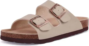 Women's Cork Footbed Slide Sandal, Arch Support Summer Outdoor Sandals with Adjustable Buckle